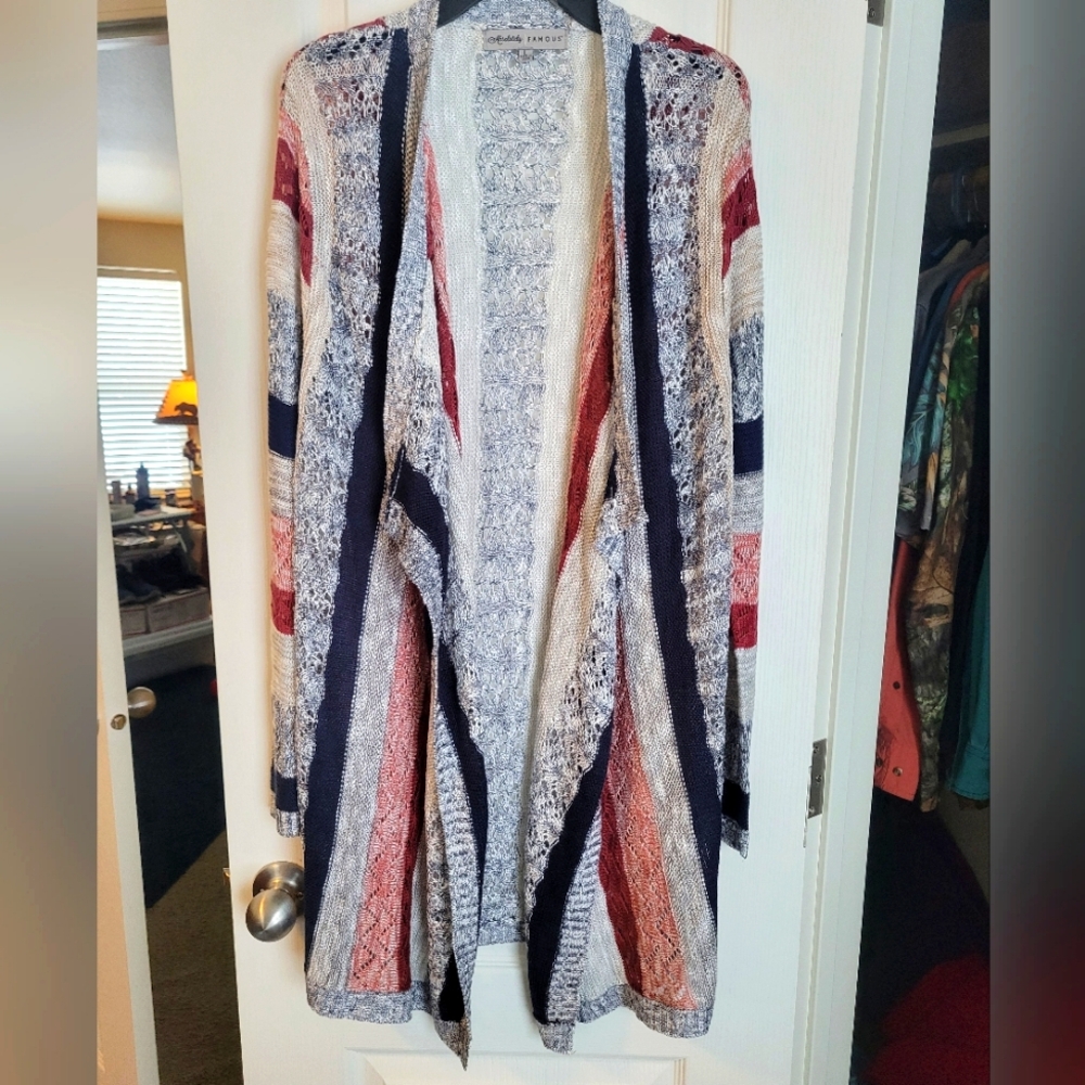 Absolutely Famous women's size large long sweater. NWT. RED, WHITE & BLUE.